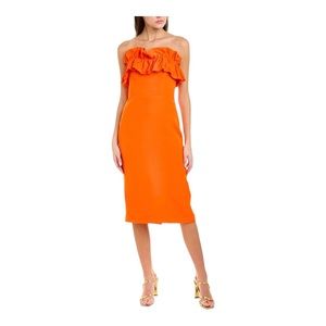 ML Monique Lhuillier Ruffled Faille Strapless Midi-Dress